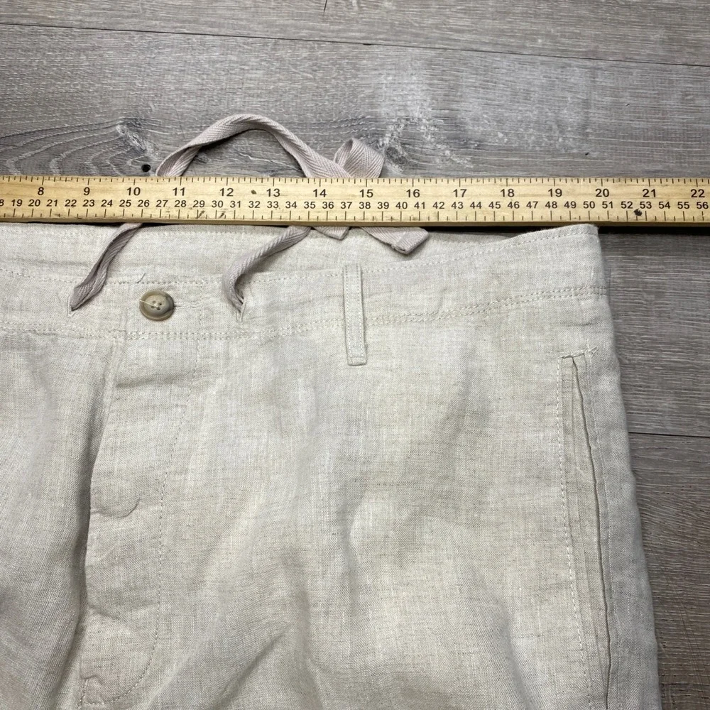 Perry Ellis Linen Pants Mens 38 Beige Drawstring Straight Leg Summer Beach